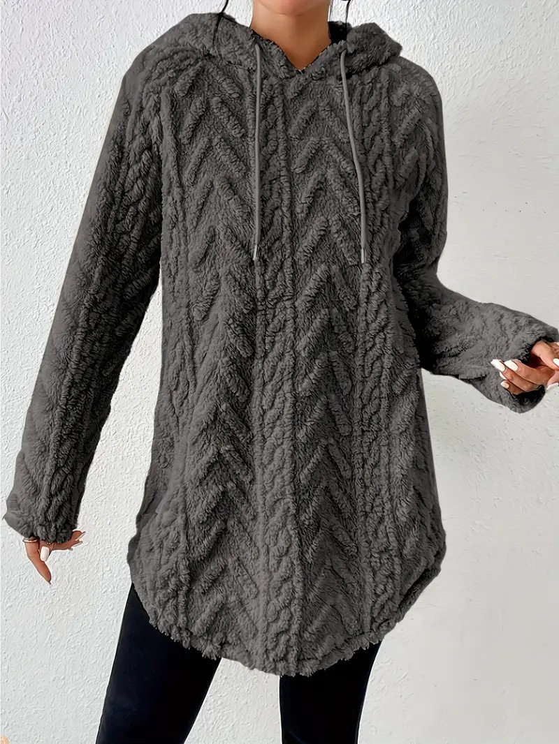 Hooded Long Sleeve Pullover Sweater Slim Fit Drawstring Plush Fabric Solid Color Fall Fashion for Women Wholesale