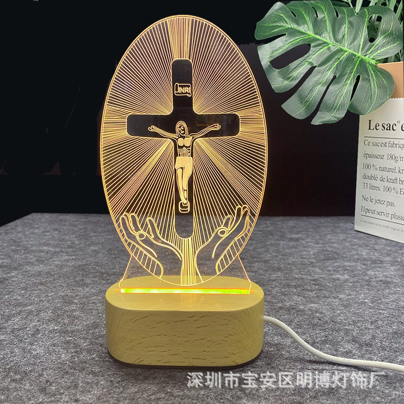 Beech small oval base 3D night light USB button monochrome wooden bedside lamp new exotic creative gift lamp