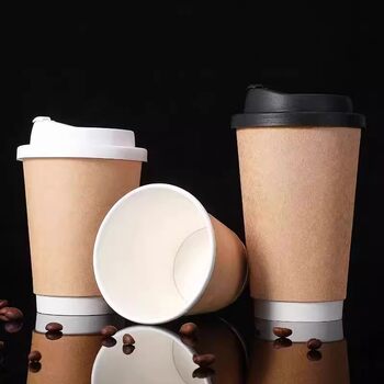 Disposable Coffee Paper Cup Double-Layer Thickened Hollow Milk Tea Hot Drink Cup Takeaway Commercial Kraft Paper Packaging Cup Wholesale