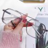 2022 new large frame double beam retro color-changing glasses Tide men's glasses frame anti-blue light flat mirror manufacturers wholesale