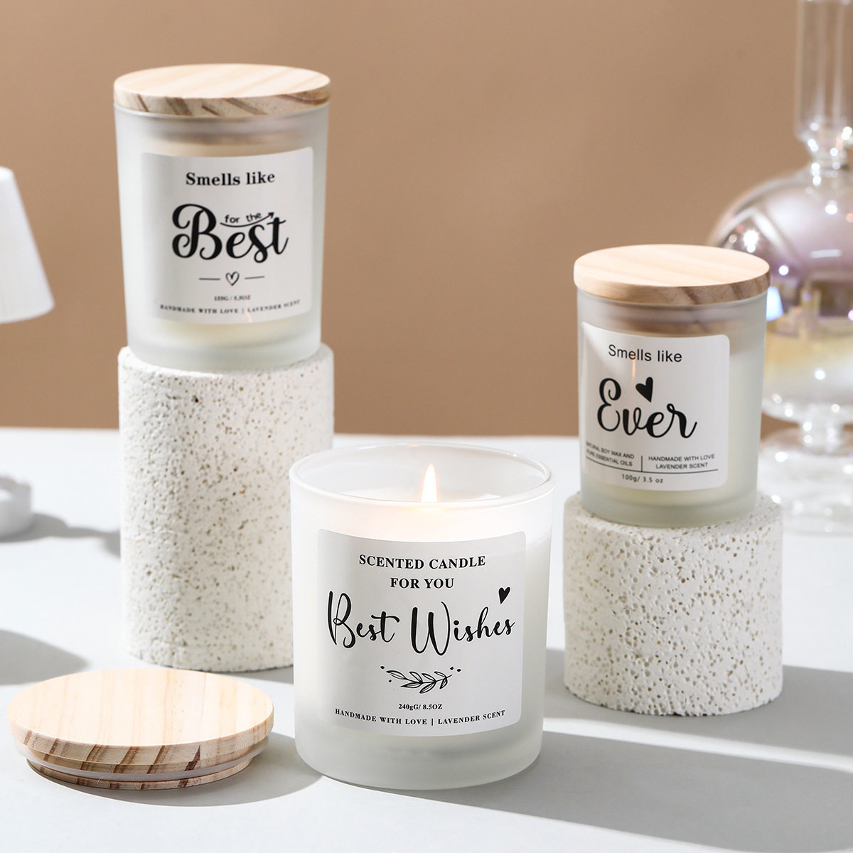 Frosted Glass Aromatherapy Candle Soy Wax Smoke-Free Home Bedroom Sleep Fragrance Plant Essential Oil Souvenir