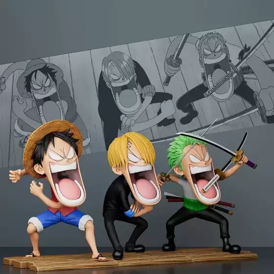 One Piece Hungry Trio Luffy Sanji Zoro Three Captains Anime Figure Model Statue Desktop Ornament