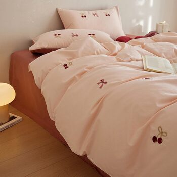 Class a Ins Girly Heart Cherry Thickeneded Cotton Brushed Four-Piece Set Kidsren's Pure Cotton Bed Sheetss Winter Warm Quilt Cover