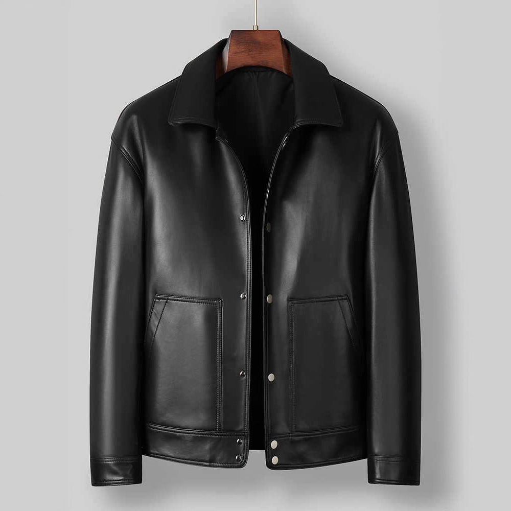 Áo Da Nam Chất Liệu Da Bò Kín Cổ Hàng Mùa Xuân Thu Đông