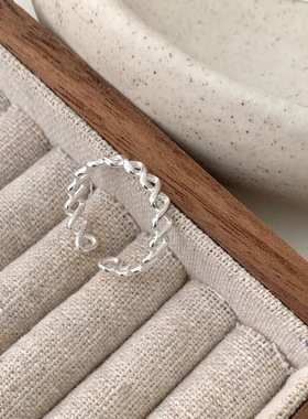 925纯银麻花戒指女款简约时尚潮流级感ins小众开口可调节指环银