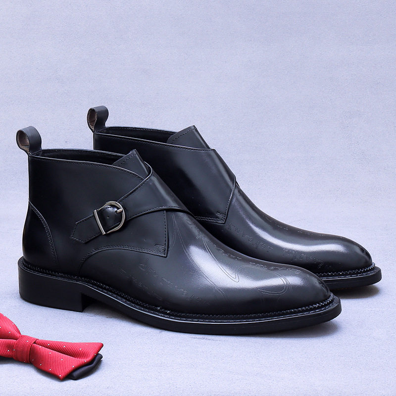 Giày Boot Martin Nam Da Bò Khóa Cài Phong Cách Anh Chiều Cao Đế Khoảng 3cm Màu Đen, Nâu