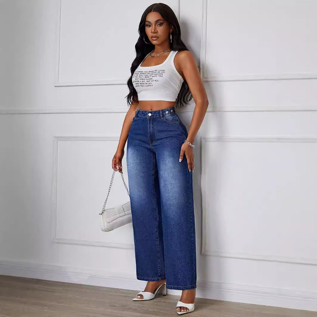 Wide Leg Denim Trousers Straight Fit Casual Style Versatile for Everyday Wear Wholesale Available