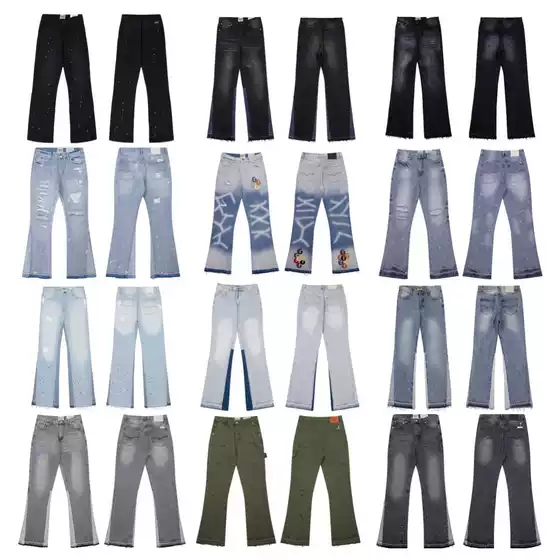 Gallery Dept Spring Splash-Ink Ripped Micro-Flare Structure Spliced ​​Loose Jeans Pants for Men and Women