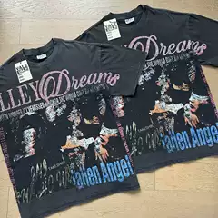 Vale Forever Direct-Printed Vintage Wash Rhinestone Letter Loose Casual Unisex Crew Neck Short-Sleeve T-Shirt
