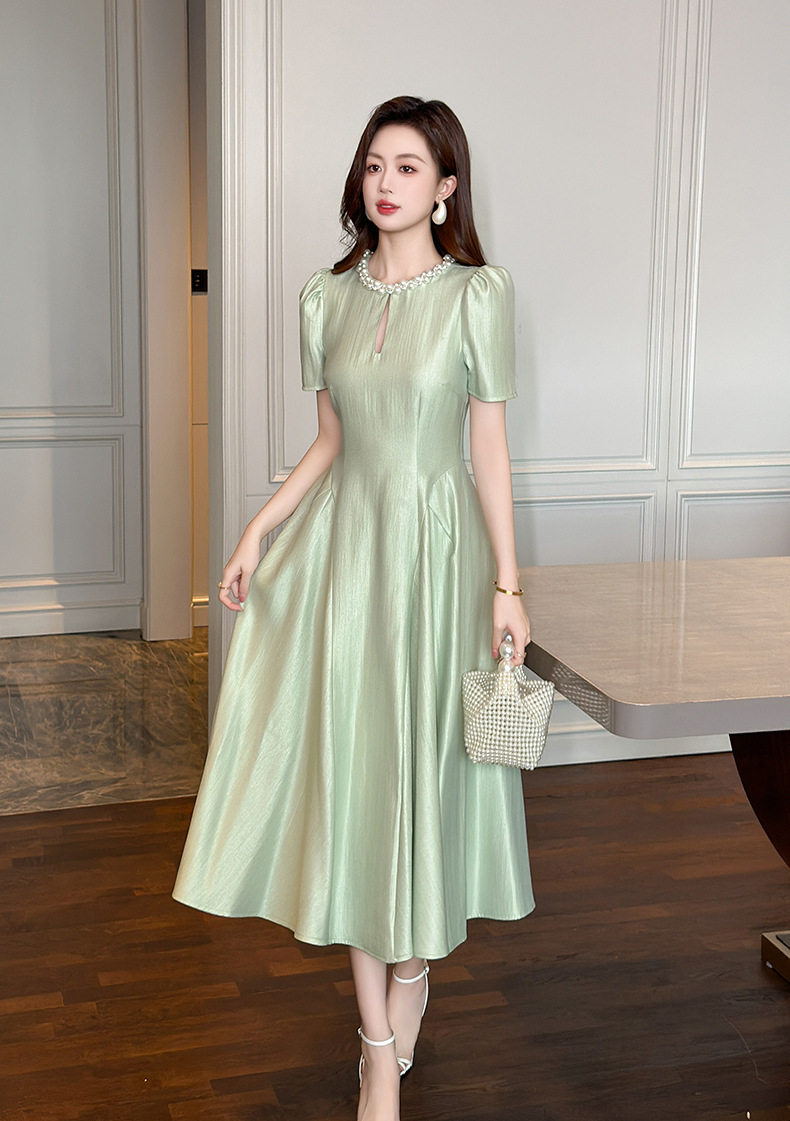 Đầm maxi nữ tay ngắn cổ tròn thắt eo dáng suông — [Đen], [Xanh bạc hà], [Tím] chi tiết 10