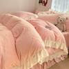Korean Style Carved Velvet Milk Velvet Four-Piece Winter Coral Velvet Thickeneded Quilt Cover Flannel Bed Skirt Bed Bed Sheets Three-Piece Set