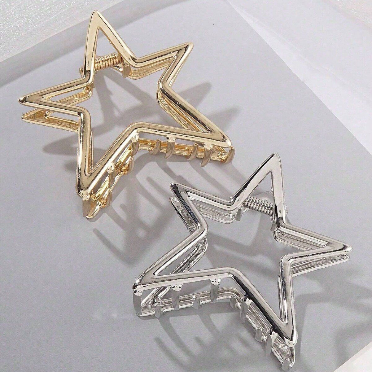 简约风金属镂空光面五角星抓夹韩版盘发抓夹高颜值后脑勺鲨鱼夹子