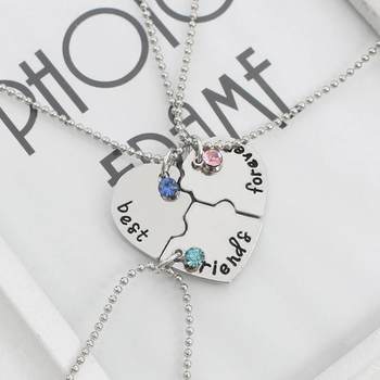 Cross-Border Hot-Selling European and American Best Friends Heart-Shaped Splicing Simple Necklace Three-Person Pendant Heart Niche Creative Pendant