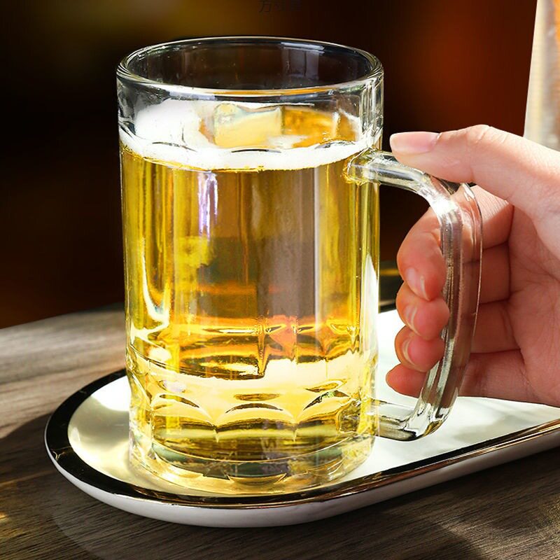 New Household Commercial Beer Cup Large Draft Beer Cup Water Cup Bar Large Capacity Thickened Glass with Handled Wholesale