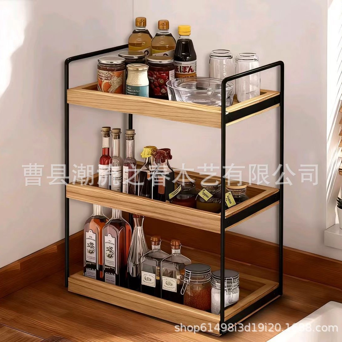 Wooden Desktop Three-Layer Storage Rack Iron Bathroom Household Multi-Purpose Kitchen Storage Rack Desktop Storage Storage Rack