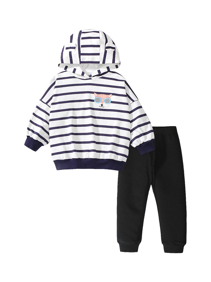 Autumn Long-sleeve Girls' Set, Striped Hooded Kids' Outfit, Girls' 2-piece Set