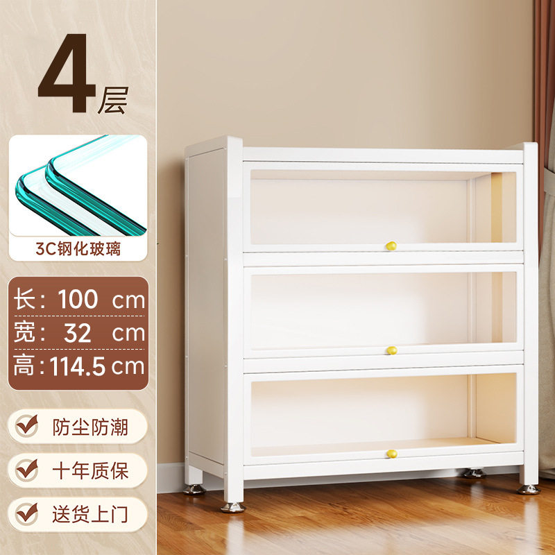 带门玻璃书柜钢制书架落地防尘铁皮手办展示柜家用储物柜收纳柜子