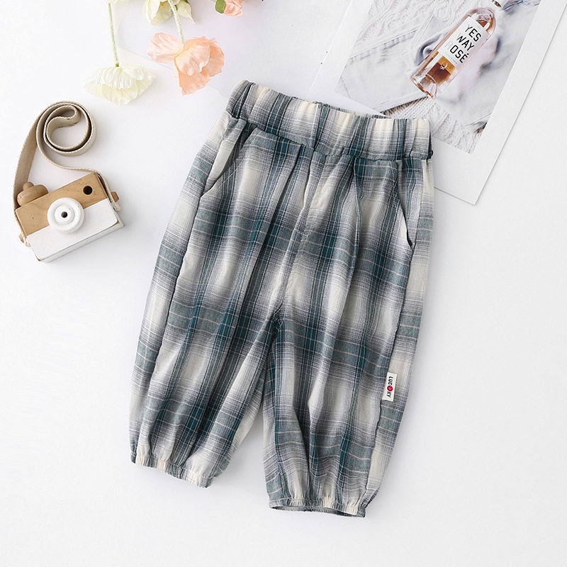 Lazy Style Retro Plaid Wide-Leg Pants, New Summer Elastic Waist Loose Mosquito-Proof Cropped Pants, Versatile Design