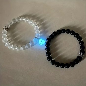 Cross-border Europe and the United States hot frosted glass beads luminous love magnetic buckle couple girlfriends bracelet bracelet gift
