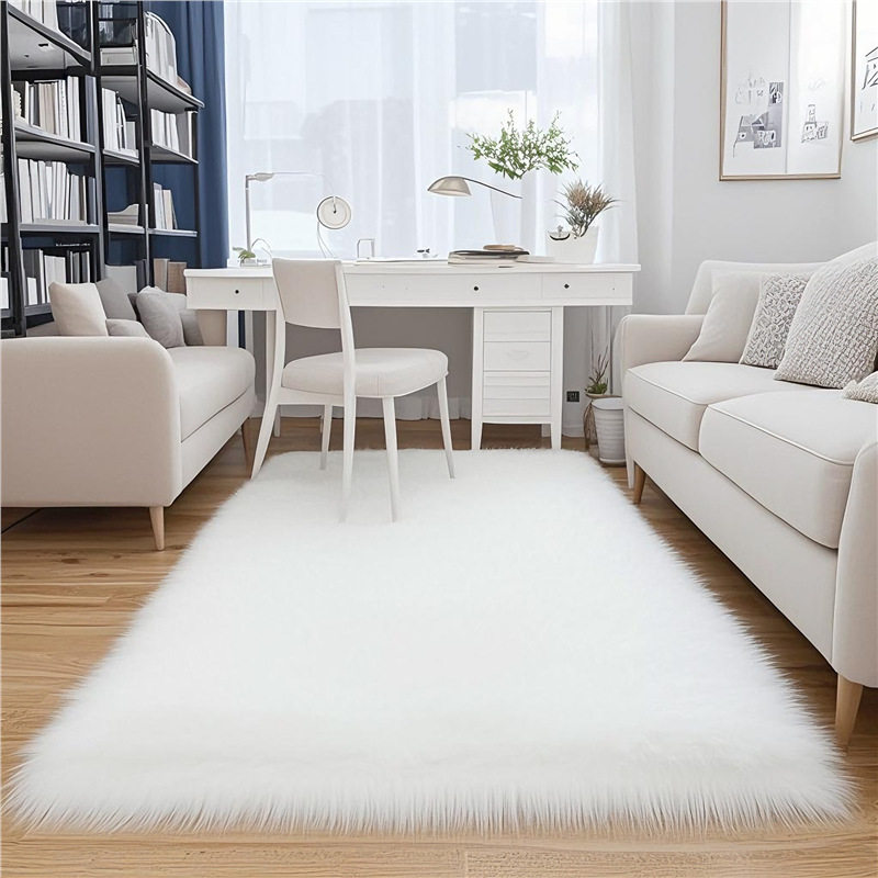 Source Factory Carpet Bedroom Home Bay Window Mat Long Wool Rug Living Room Coffee Table Floor Mat Faux Wool Long Plush Mat