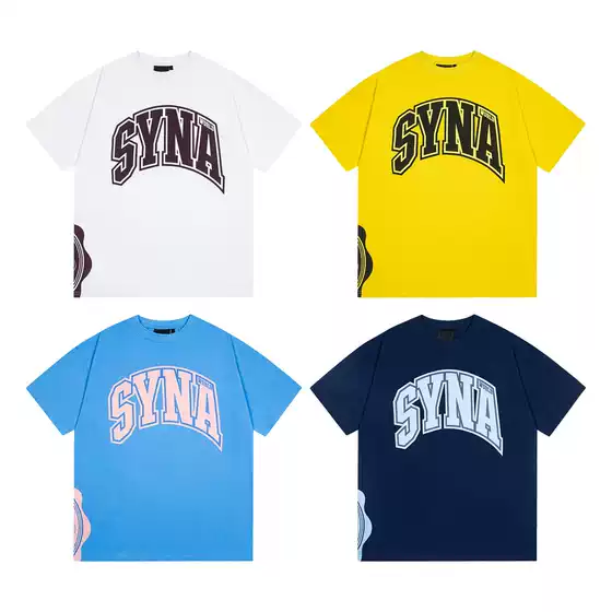Cross-border American Synaworld Letter Pattern Printed Short-sleeved T-shirt for Men and Women American High Street Y2K Style Half-sleeved Shirt