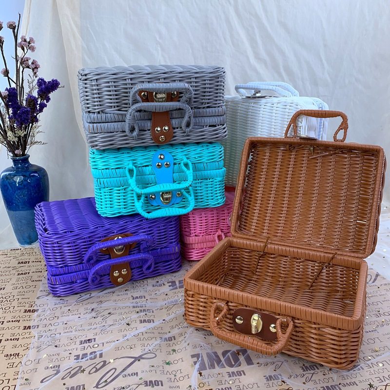 Retro Rattan Box Storage Box Wedding Souvenir Gift Packaging Rattan Box Rattan Suitcase Christmas Rattan Gift Box