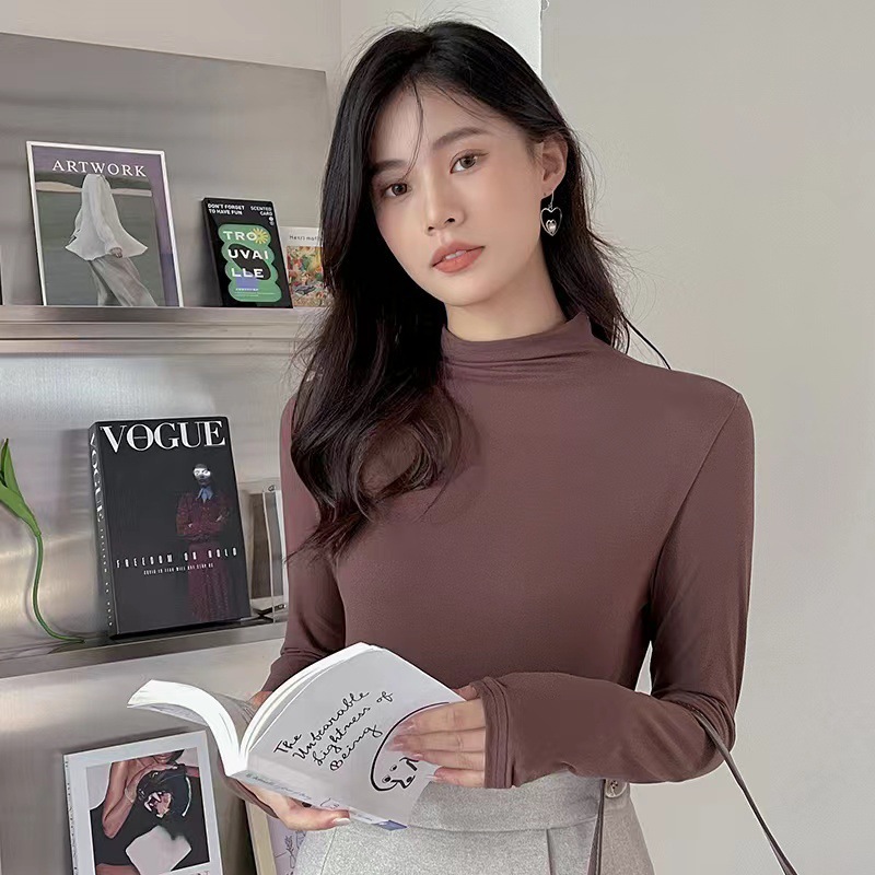 牛奶丝半高领打底衫女秋冬纯色内搭堆堆领修身长袖t恤面膜秋衣潮