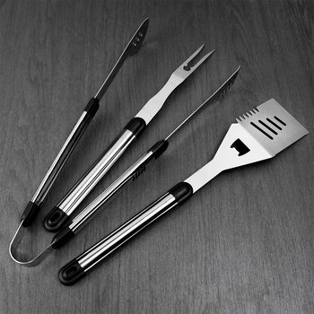 Lusen Outdoor Convenient Barbecue Tools Stainless Steel Grill Fork Shovel Clip Three-Piece Combination Grill Barbecue Set