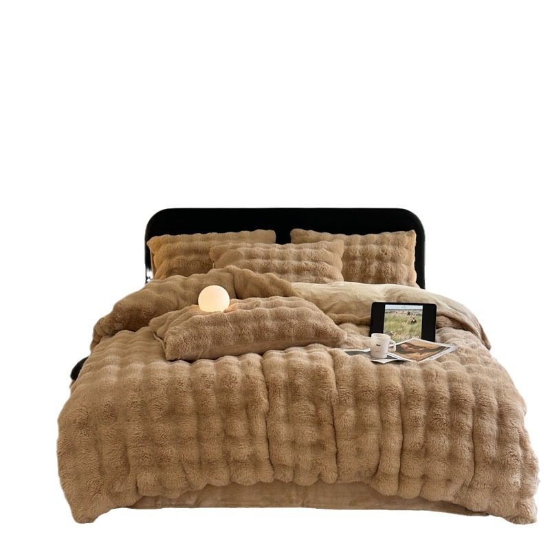 Rabbit Plush Four-Piece Set Milk Velvet Quilt Cover Winter Thickeneded Coral Velvet Bed Bed Sheets Quilt Cover Fleece-Lined Bed Three-Piece Set