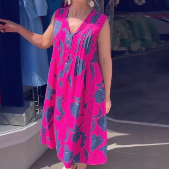 Summer Floral V Neck Button Sleeveless Dress Loose Fit Casual Style Perfect for Everyday Wear Wholesale Available