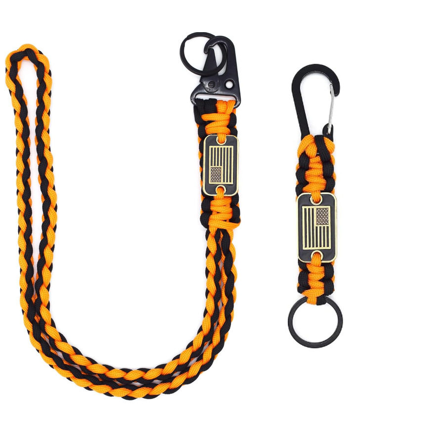 重型编织伞绳挂绳钥匙扣带美国国旗编织坚固挂绳适合户外活动旅行