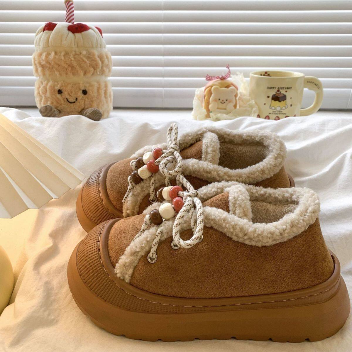 Furry Fur Integrated Thickeneded 2025 Thick-Soled Autumn and Winter Korean Style Fleece-Lined Retro New Birkenstock Shoes Snow Boots for Women