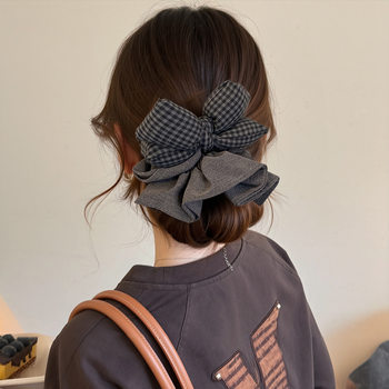 Korean-Style Plaid Bow Scrunchie Versatile Ponytail Hair Tie High Elasticity Bun Hair Accessory