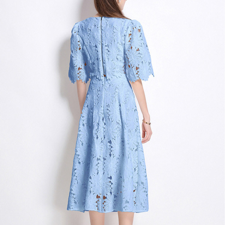 French Style Hollow Lace Set Short Flare Sleeve Shirt High Waisted Skirt Summer Fashion for Women Wholesale Available