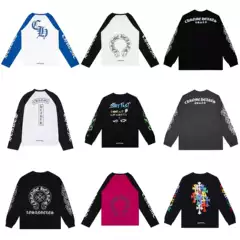Cross-Border Authentic Version of High-Quality Double-Yarn Pure Cotton Men's and Women's Printed Long-Sleeve T-Shirt Collection