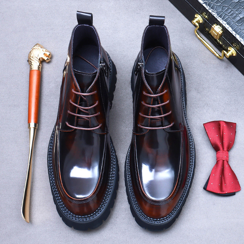 Giày boot nam da bò cổ thấp đế dày tôn dáng — Màu đen, Màu cà phê mẫu lót nhung, Màu đen mẫu lót nhung, Màu cà phê