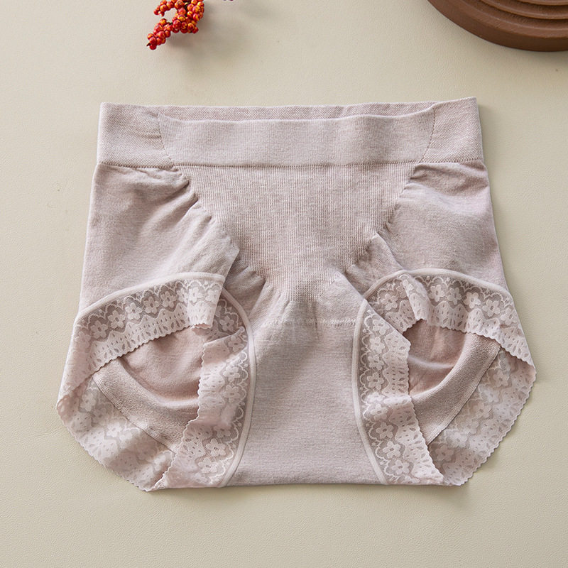 无缝内裤女100A抗菌桑蚕丝底档无痕包臀蕾丝中高腰收腹提臀大码