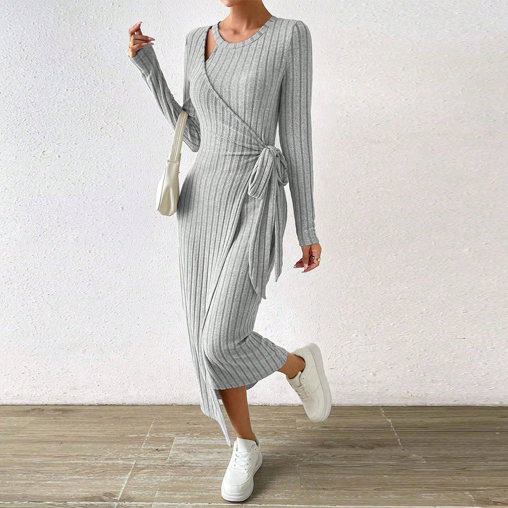 Knitted Grey Dress Irregular Hem Casual Style Spring Summer Collection Wholesale Available custom packaging