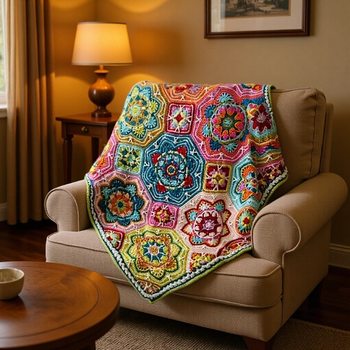 New Handmade Crocheted Persian Blanket, Creative Flower Woven Blanket, Wool Crocheted Thread Blanket Finished Product