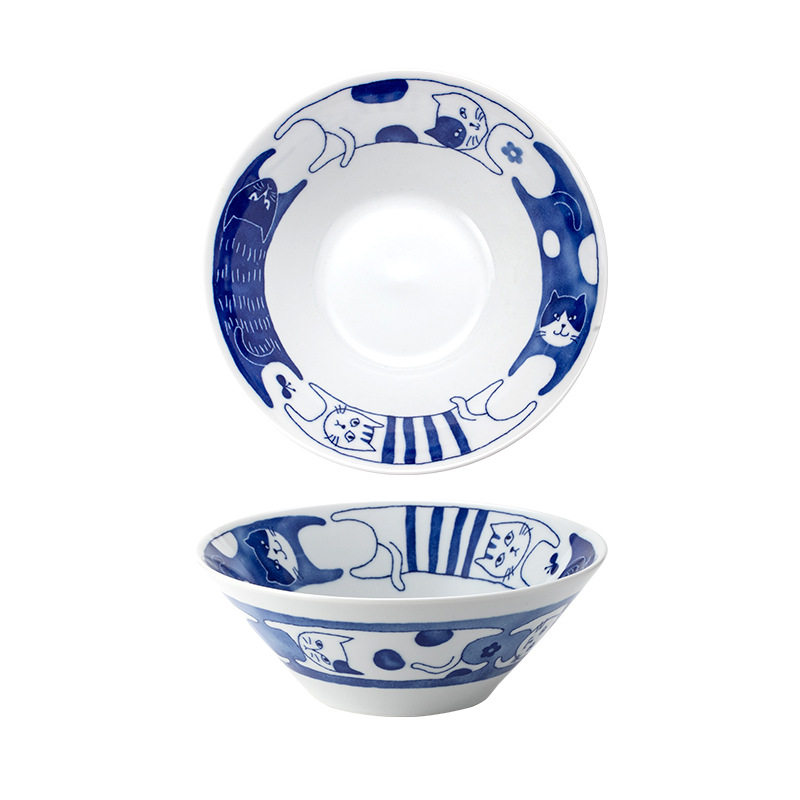 Official genuine goods Japanese Imported Meizu Cute Cat Plate Large Capacity Noodle Soup Bowl Japanese Ceramic Plate