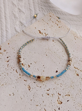 手工编织串珠细小手链女日本Miyuki米珠简约气质开端同款叠戴手饰