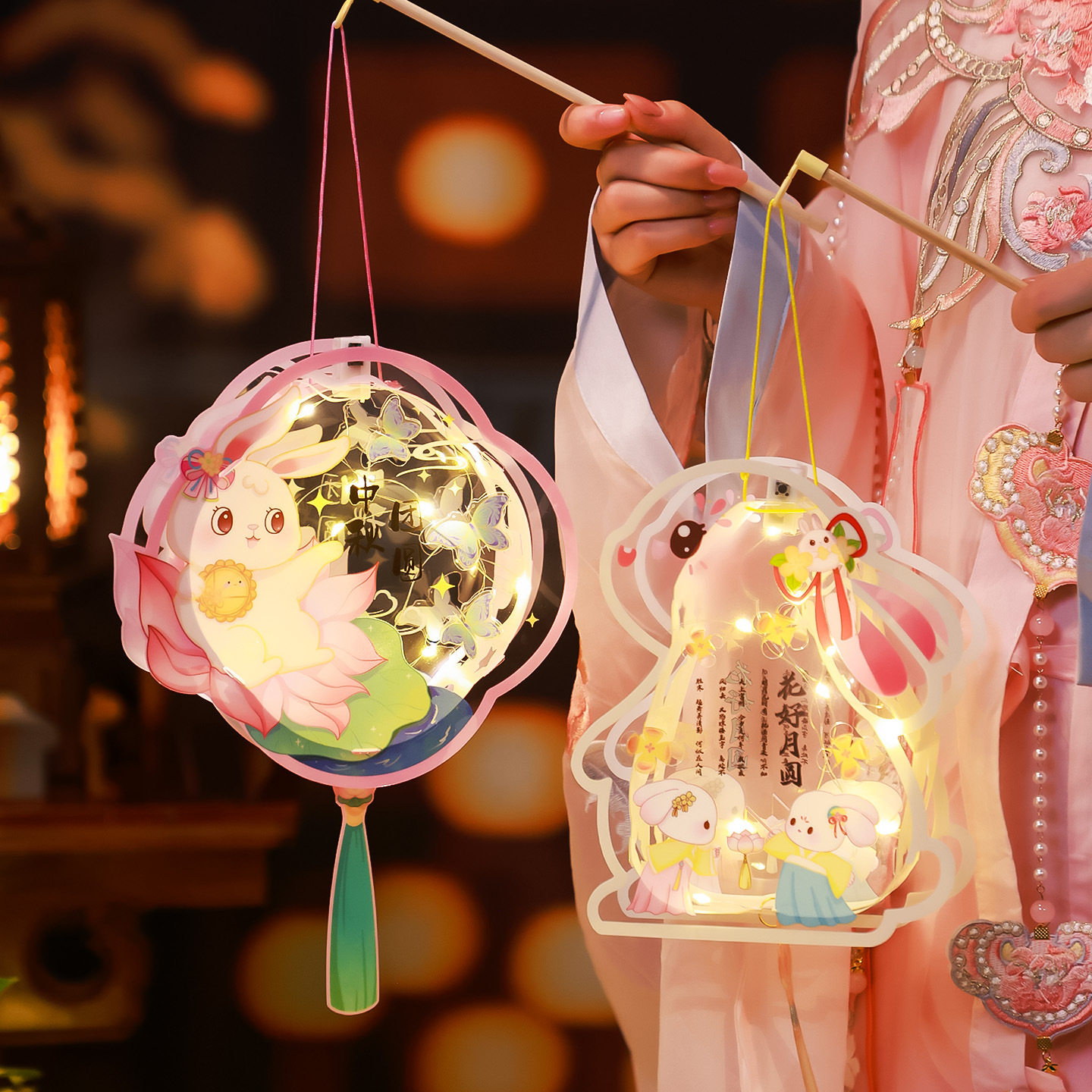 Mid-Autumn Festival Lantern Rabbit Lantern Handmade DIY Material Package Ancient Style Han Dynasty Kidsren's Satchel Luminous Palace Lantern Hanging Decoration