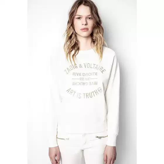 01 New French Niche ZV Women's Classic White Letter silver Embroidered Cotton Embroidered Sweat
