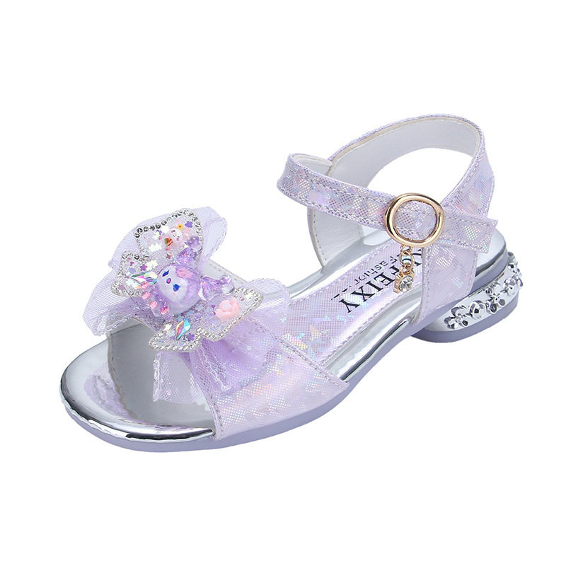 Children's and Girls' Sandals Princess Kloomi Crystal Shoes Little Girl's 2025 Summer New Soft Sole Fashion Show Shoes