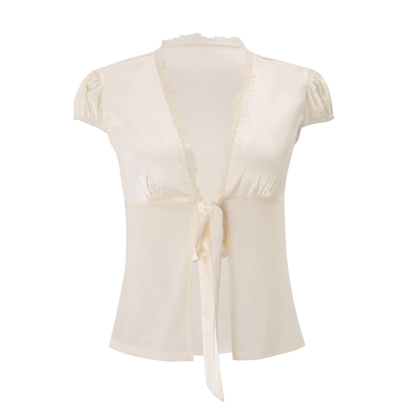 French Lace Trimmed T Shirt Slim Fit Short Sleeve Stylish Design Summer Casual Wear for Women Wholesale Available