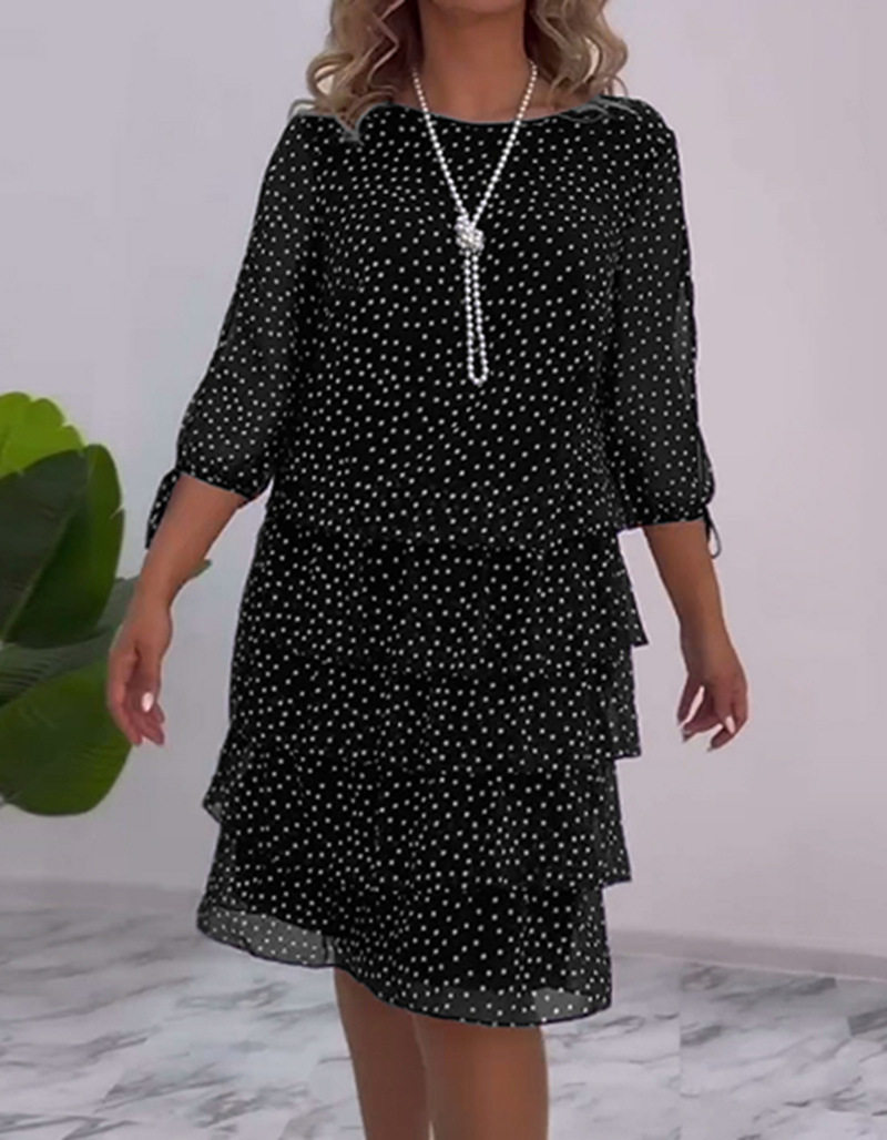 Elegant Floral Polka Dot Cake Dress Round Neck Long Sleeve Autumn Fashion Perfect for Parties and Events Wholesale