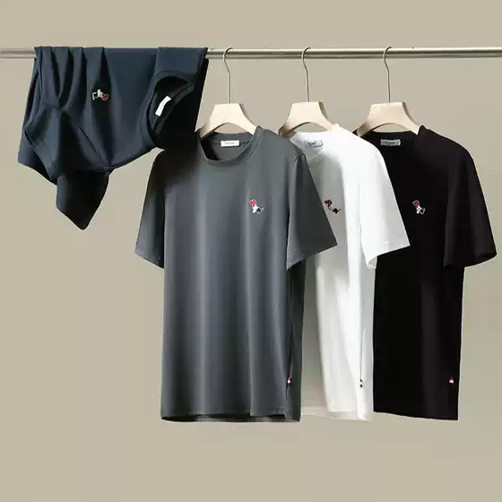 Fashion Brand Summer Short-sleeved Men's T-shirt High-Branch Liquid Ammonia Cotton Thin Embroidered Round Neck Fashionable All-match Top Youth T-shirt