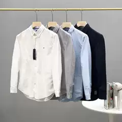 Cross-border supply Tommy Tommy shirt men's short-sleeved Oxford woven shirt business casual solid color plus size shirt