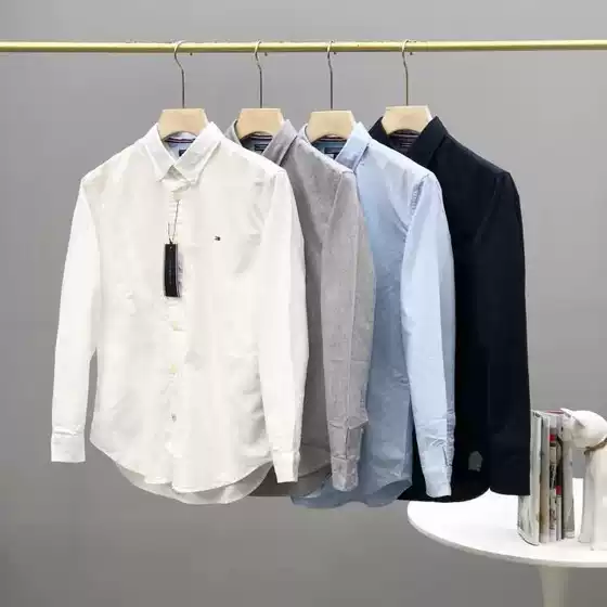 Cross-border supply Tommy Tommy shirt men's short-sleeved Oxford woven shirt business casual solid color plus size shirt