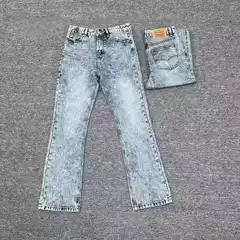 Light Blue Cleanfit Bootcut Jeans Snowflake Pattern Work Clothing Casual Slim Stretch Pants Men's Versatile